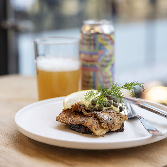 Open-faced sandwich with fish from Hallernes Smørrebrød in Frederiksberg Centret.